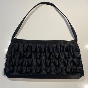 Elegant Black Ruffled Satin Handbag